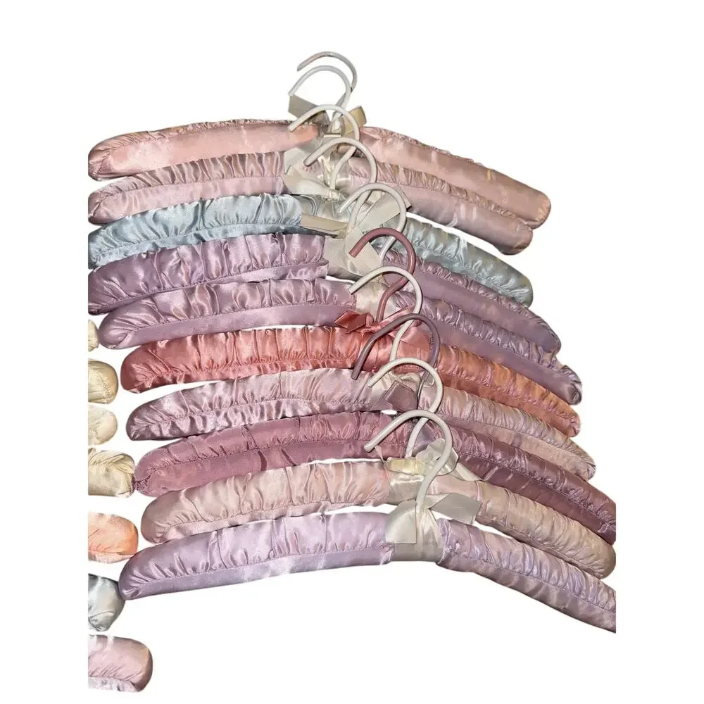 Vintage Satin Padded Hangers Lot of 20 Pastel Pink Blue Ivory Cottagecore Closet